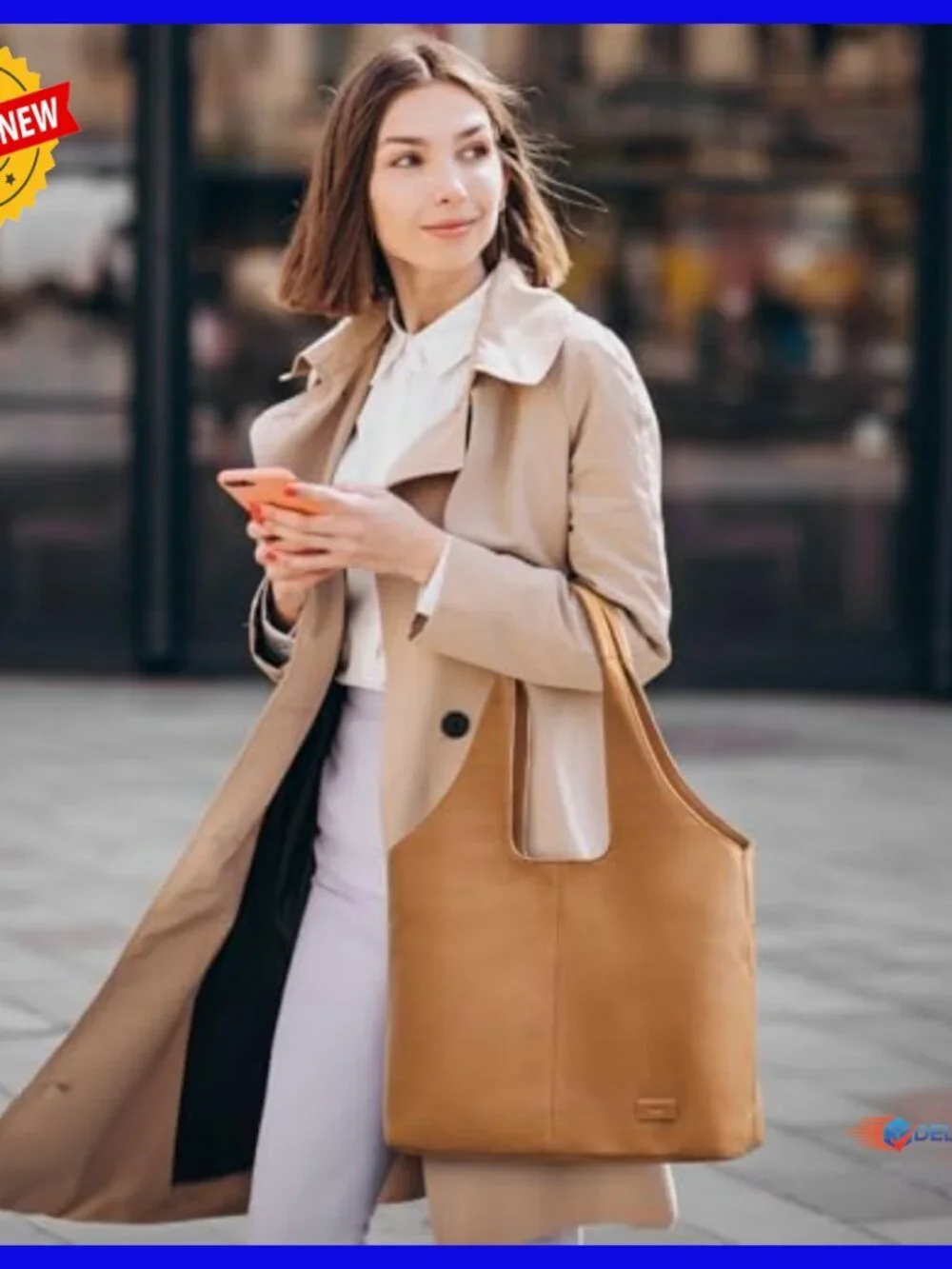 Large Leather Tote Bag with Laptop Compartment, Zipper Closure Hobo